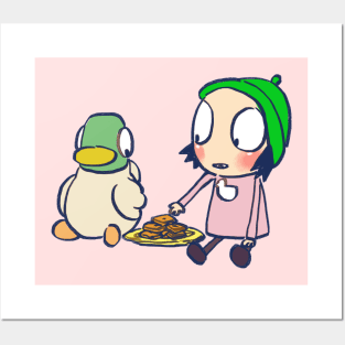 sarah and duck sharing cookies / children cartoon Posters and Art